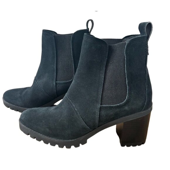 Ugg‎ Hazel Block Heel Black Suede Leather Chelsea Ankle Boots Bootie, Size 11 - Picture 4 of 5